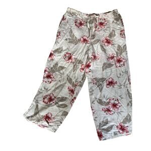 Caribbean Joe Women's Wide Leg Capri Pants Drawstring Floral Size Medium